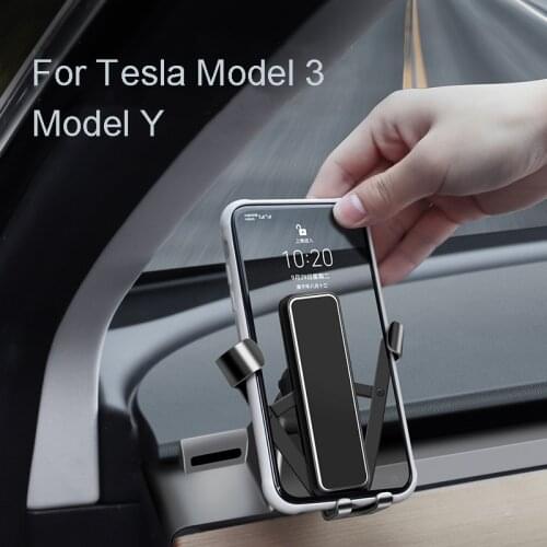Car Phone Holder For Tesla Model 3 Y Cellphone Mounts Aluminum Alloy Anti-Shaking Mobile Phone Support Dashboard Accessories