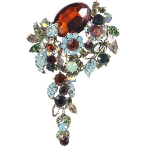 106*60mm 1PC Crystal Glass Brooch Rhinestone Flower Beads Metal Brooch Ladies Luxury Party Decorations Classic Fashion Jewelry