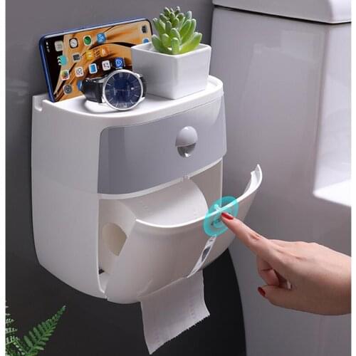 Toilet Paper Holder Waterproof Wall Mounted Toilet Paper Tray Roll Paper Tube Storage Box Tray Tissue Box Shelf Bathroom Storage
