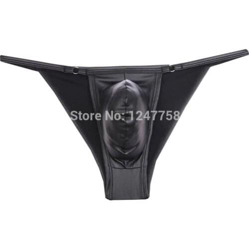 Mens String Iron Briefs Jockstrap Gay Underwear Leather Like Low-Rise Bikinis