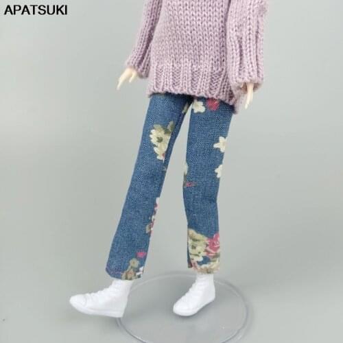 Flower Floral Jeans Pants Doll Clothes For Barbie Dolls Trousers Outfits Casual Wears 1/6 BJD Dollhouse Accessories Toys