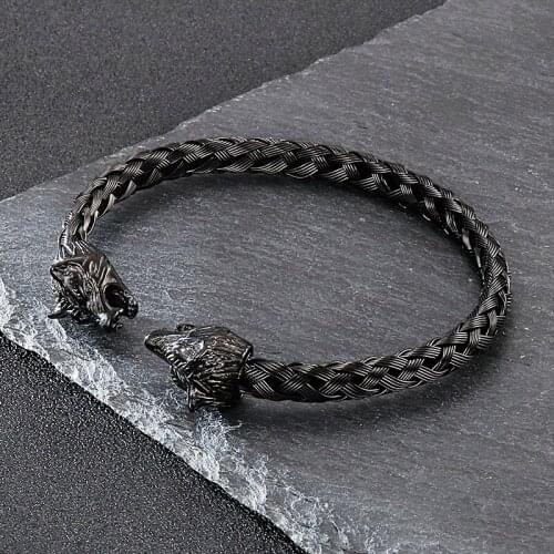 European and American fashion trend mens stainless steel jewelry, personality domineering wolf head open bracelet