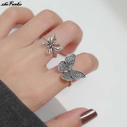 Gothic Vintage Hollow Butterfly Rings For Women Girl Adjustable Rings Fashion Cocktail Party Statement Jewelry