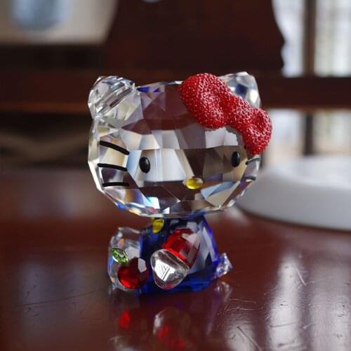 Exquisite Crystal Cartoon Cat Figurines Car Ornament Apple Kitty Cat Animal Paperweight Home Table Decoration Lady Child Gift