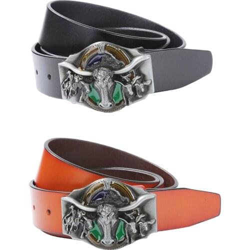 Western Style Engraved Leather Belt Men Jeans Accessories