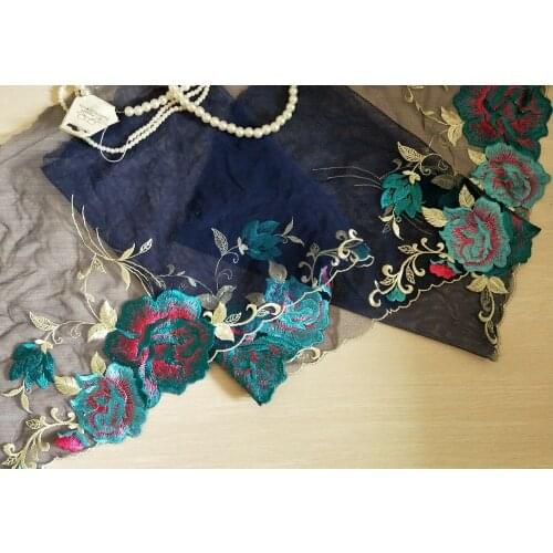 2 Colors 2 Yards Lace Trim Pink Green Floral Embroidered Lace 9.84 Inches Wide High Quality