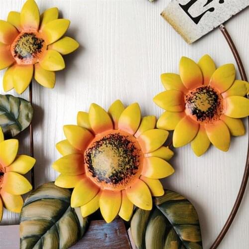 Metal Sunflower Wall Decor Welcome Letter Hanging Ornament Iron Handmade Garden Decoration Art Decorative Pendant with Kettle