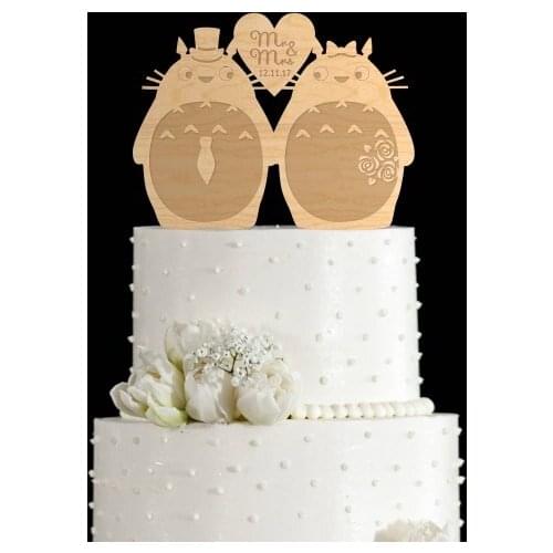Cute CAT wedding cake topper with initial , date ,mr mrs ,couple topper