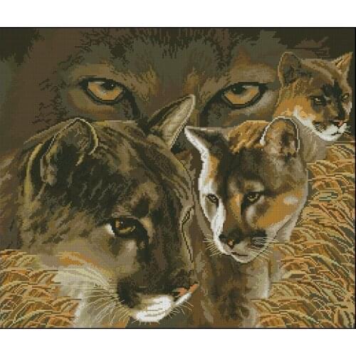 Top Quality premium lovely counted cross stitch kit world of puma leopard, animal world