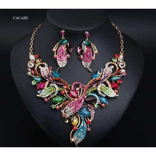 Vintage Jewelry Sets Women Big Necklace Earring Set Indian Jewellery F1016 Rhinestone Party Jewels 4 Colors CACARE