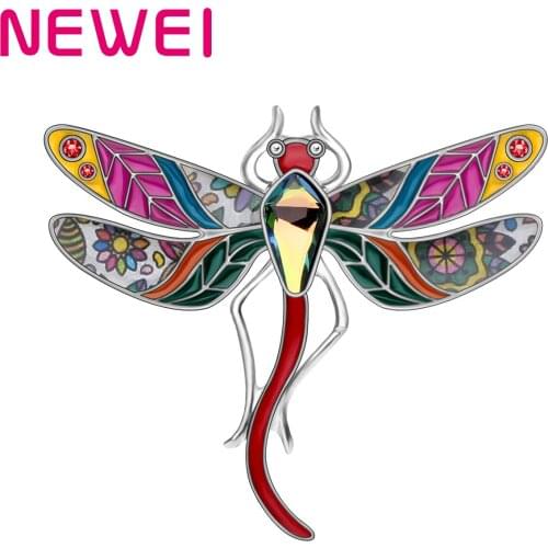 Newei Enamel Alloy Rhinestone Floral Dragonfly Brooches Clothes Scarf Insect Animal Jewelry For Women Girl Kid Charm Spring Gift