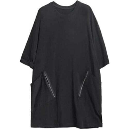Original new t-shirt male mid-length t-shirt Japanese Yamamoto wind dark niche zipper loose five-point sleeve t-shirt tide