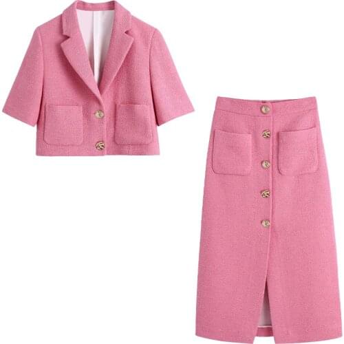 2021 New Women Two piece set Cropped Blazer Top & Midi Skirt Fashion Casual Chic Lady Women Outfit Dress Sets Blazer Suits