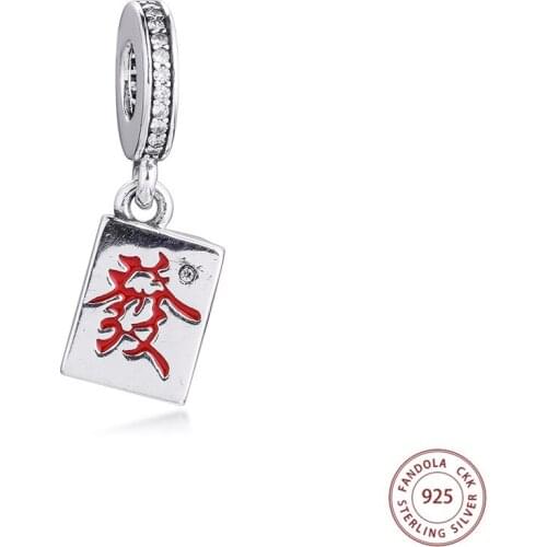 Fits Pandora Bracelet Mahjong Dangle Charms Original 925 Sterling Silver Metal Beads DIY Jewelry Making 2021 New