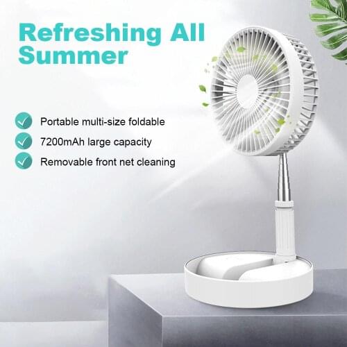 Portable upright floor fan usb rechargeable 7200ma folding telescopic mini fan table electric office air cooler adjustable