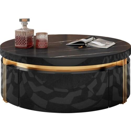 Simple new small family marble Nordic modern storage round TV cabinet combination