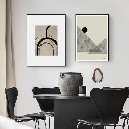 Simple Nordic modern abstract geometric lines black and white porch sitting room mural poster print canvas decorative picture