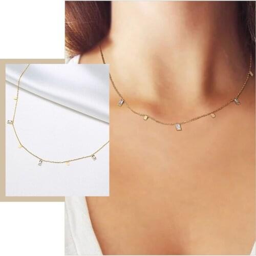 Women Delicate CZ Stone Choker Necklaces,Gold Color Stainless Steel Metal Birthday Party Gift for Her,Collar Jewelry