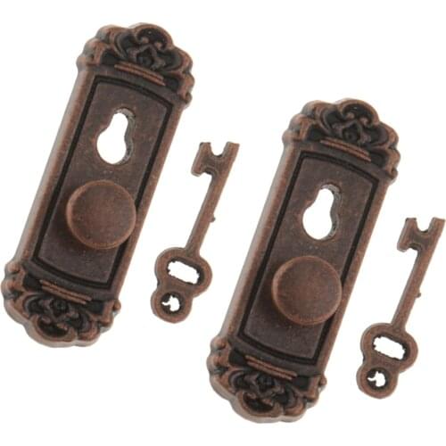 2 Pieces Vintage Bronze Door Locks With Key Right Handle For 1/12 Dollhouse
