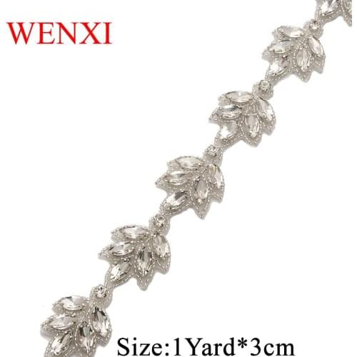 WENXI 30YARDS Hand Beaded Sewing Bridal diamond Clear Crystal Rhinestone Applique Trim Iron On For bridal Dress Sash WX870
