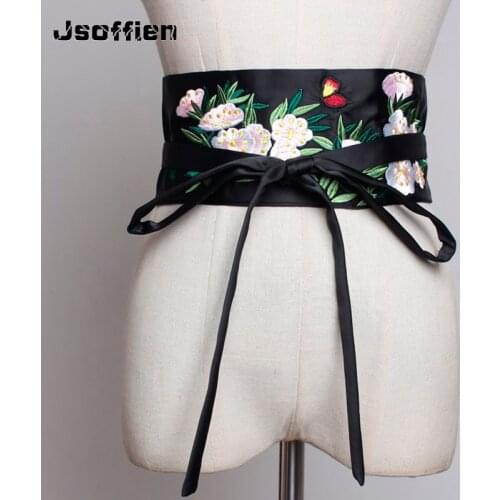 Japanese Embroidery Wide Corset Cummerbunds Kimono Belt Vintage Style Wide Belt Yukata Dress Flower Hanfu Waistband