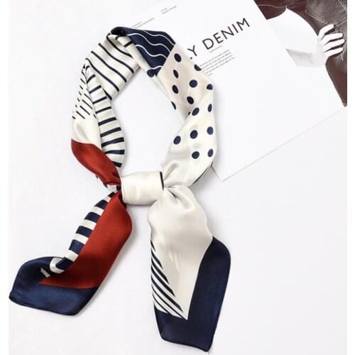 Yishine 2021 70x70cm Dots Stripes Print Square Scarf Women Bandana Hairband Lady Head Wraps Female Shawl Neckerchief