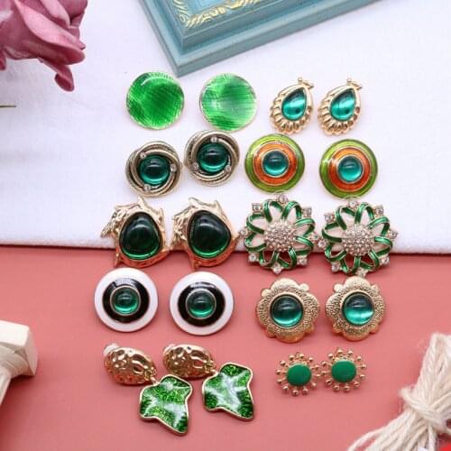Green Earrings Glaze Round Flower Leaf Resin Geometric Party Jewelry Modern Women
