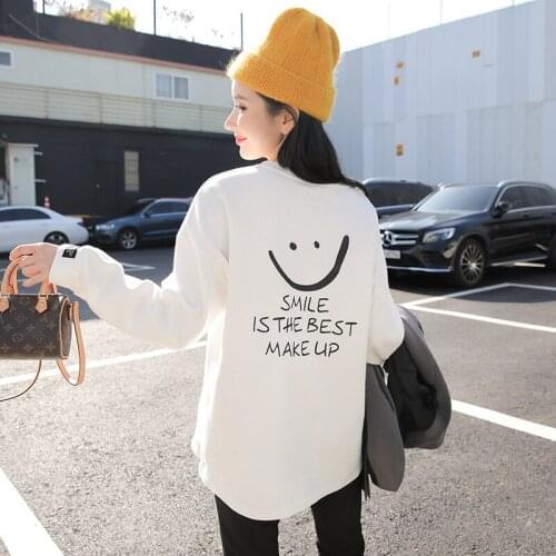 Miley Printed 100% Cotton Casual Loose T Shirt Womens Mid Length Long Sleeve Top