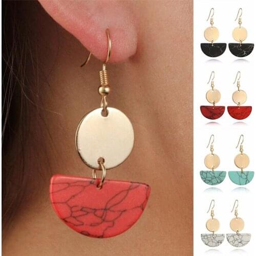 Women Boho Geometric Resin Statement Earrings Marble Acrylic Dangle Earring Jewelry