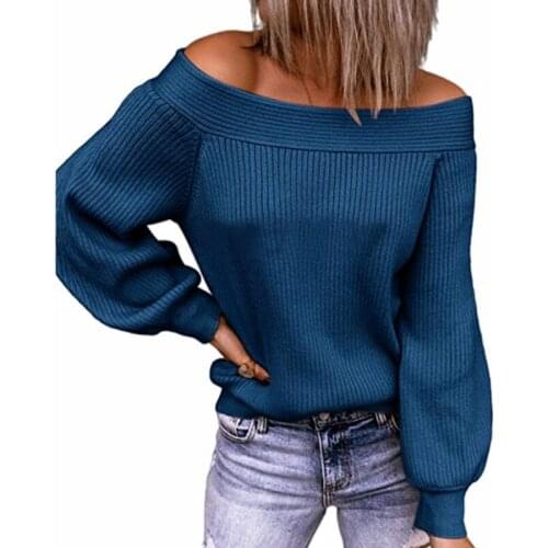 Streetwear Fashion Women Autumn Winter Off Shoulder Sweater Loose Pullover Solid Color Warm Long Sleeve Knitted Tops Jumper