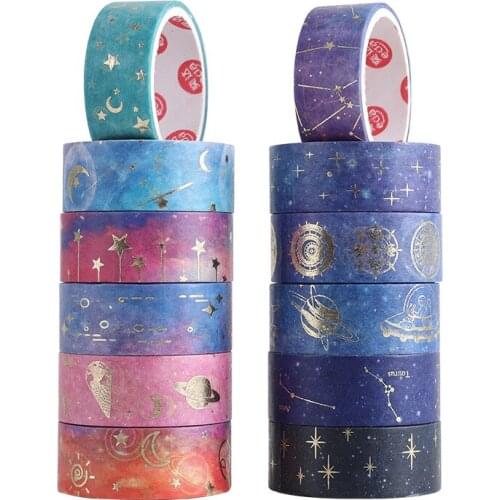 12pcs Starry Star Washi Tape Set 15mm*2m Galaxy Constellation Moon Planet Adhesive Masking Tapes Stickers Decoration Art F033