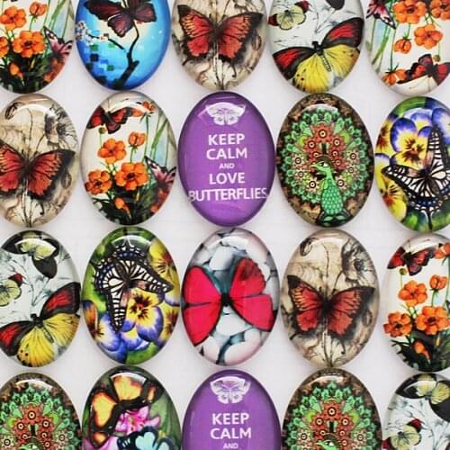 18x25mm Mixed Style Butterfly Oval Glass Cabochon Dome Jewelry Finding Cameo Pendant Settings 20pcs/lot (K02838)