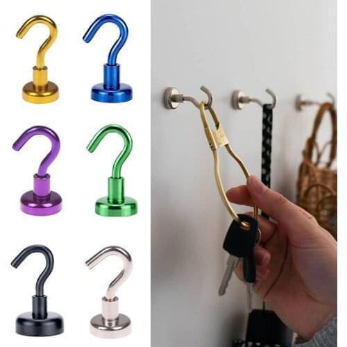 2Pcs Multicolor Magnetic Hook Wall Hanger Strong Magnet Support Holder Hardware Tool Magnetic Hook Heavy Duty 8kg