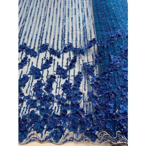 3d flower popular design french lace fabric 5y African Lace Fabric sequins lace fabric SYJ-18684 with super