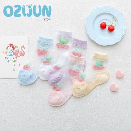 5 Pairs A Lot Summer Baby Girls Ultra-thin Big Cherry Short Socks Kids Girls Socks 2-8 Years 5 Colors