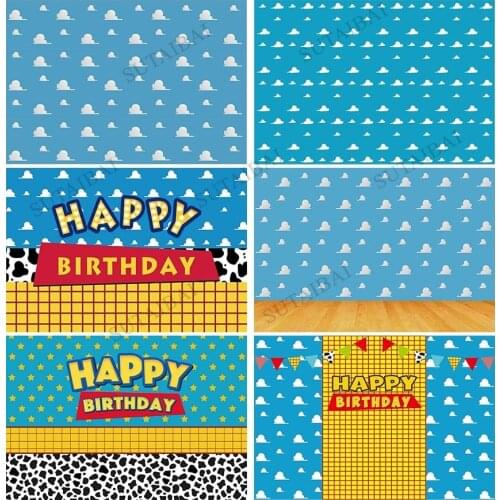 Happy Birthday Banner Toy Photo Backdrop Boys Kids Birthday Story Party Decor Decorations Cake Dessert Table Photo Background