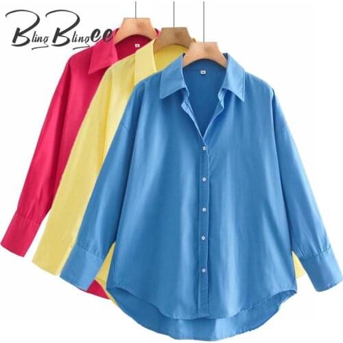 BlingBlingee Summer Fashion Drop Shoulder Long Sleeve Women Casual Loose Shirt Folds Back High Low Tops Female Blouses Blue