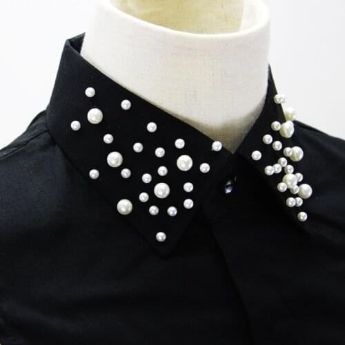 Black Cotton Fake Collars for Women Beads Lapel Detachable False Collar for Women Vintage Sweater Decoration Faux Col