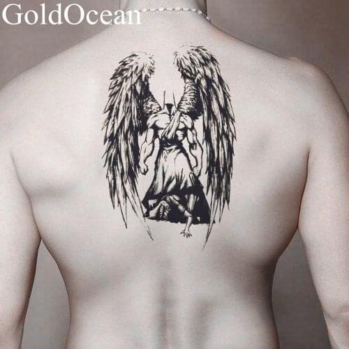 Black Fake Knight Neck Tattoos Stickers Men Arm Big Warrior Tattoos Temporary Brave Women Feather Tatoos Water Transfer Paper