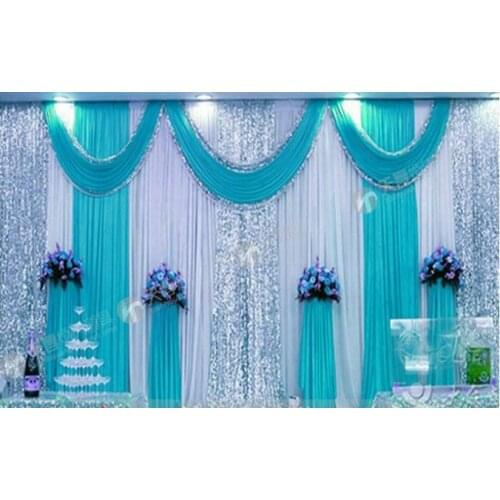 Luxury Sequin Purple Red Blue Backdrop Drapery With Detachable Swag Wedding Shows Celebration Decoration Background Curtain 3x6M