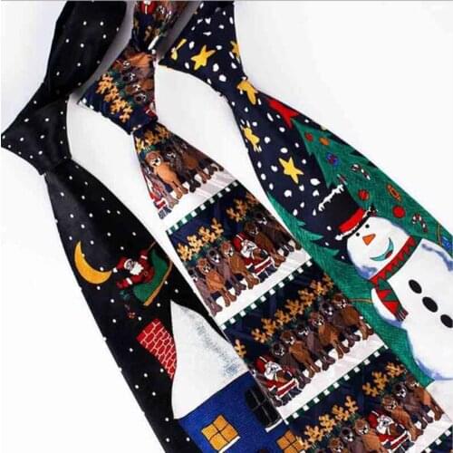 Ricnais Classic Christmas 10cm Tie Silk Polyester Quality Black Gray Ties Snowman Santa claus Elk Fetival Necktie for Men Gift