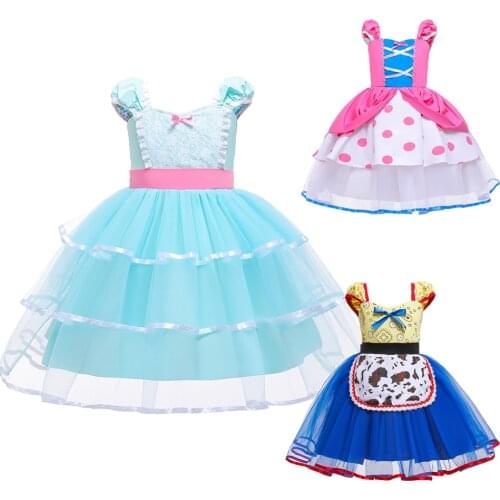 Toy Story Girls TUTU Dress Gown Costume Cosplay Bo Peep Dress Baby Girl Princess Party Dot Prom Clothing