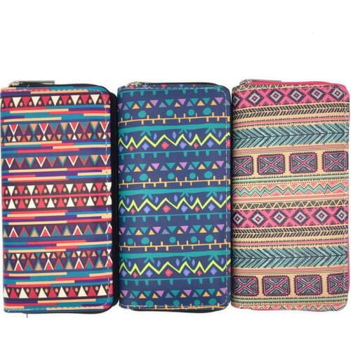 KANDRA 2019 New Womens Ethnic Zigzag Wallet Hippie Stripped Colorful Zippered Purse Cute Vegan Long Bohemian Wallet Versatile