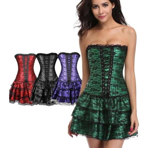 Carnival Lady Plastic Corset With Tulle Skirt Gothic Steampunk Victorian Vintage Costume Waist Cincher Multiple Color