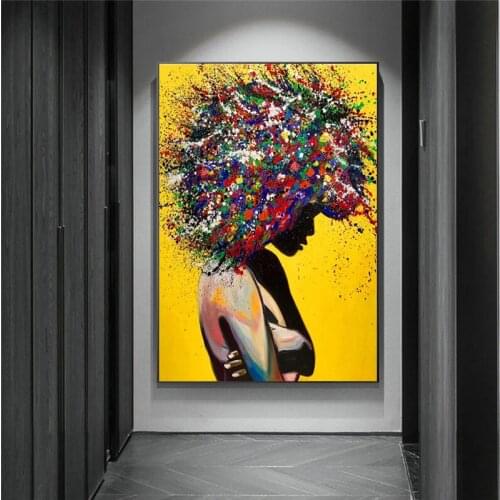 Modern Girl Portrait Canvas Printings Oil Painting Graffiti Wall Art Posters and Pictures for Office Living Room Home Decoration