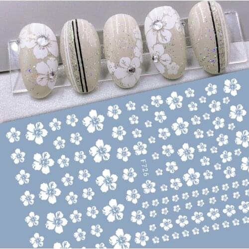 Lovely White Flowers Nail Art Adhesive Stickers for Nails Cute Paper Parts With Avocado Direct Paste Decals Designs Manicure