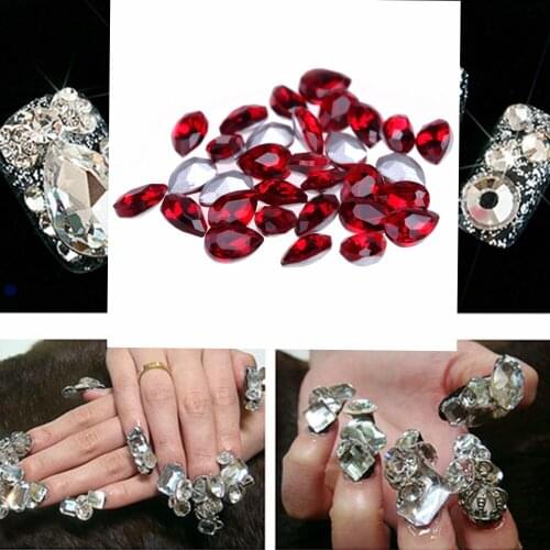 Beauty DIY Nail Art Pointed Glass Stones Eye Tear Round Oval Fashion Decorations 50pcs Crystal AB Black Red Colors