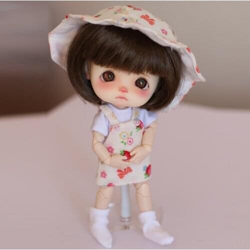OB11 doll 1/8bjd baby head 1/12bjd whole baby including makeup doll head + OB11 body + eyes + wig + clothes+ hat + socks