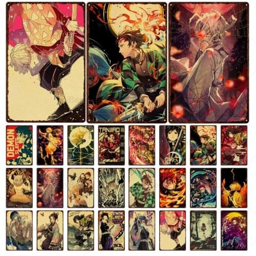 Metal Tin Sign Ghost Slayer Blade Retro Plaque Cartoon Anime Character Wall Stickers Home Decoration Iron Painting Metal Plate