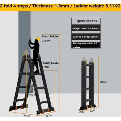 Straight ladder 2.5m multifunction folding ladder aluminum ladder home lifting ladder straight ladder engineering ladder